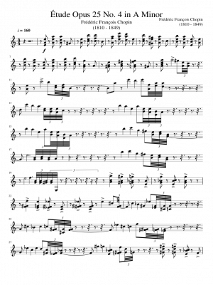 Click me to view sheet: Étude Opus 25 No. 4 in A Minor