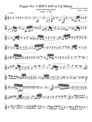 Click me to view sheet: Fugue No. 4 BWV 849 in C♯ Minor