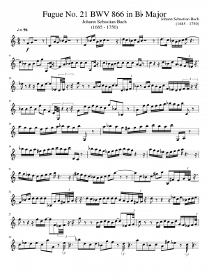 Click me to view sheet: Fugue No. 21 BWV 866 in B♭ Major